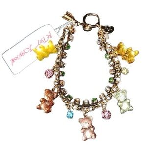 BETSEY JOHNSON Rare Multicolor Pastels Gummy Bears Charm & Crystals Bracelet NWT